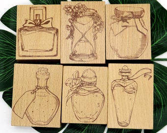 Bottle Wood Rubber Stamp 8 Style For Card Making Handmade Tags Labels Tool Decorative Journaling Scrapbooking Tool