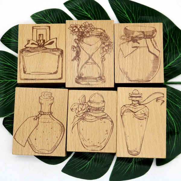 Bottle Wood Rubber Stamp 8 Style For Card Making Handmade Tags Labels Tool Decorative Journaling Scrapbooking Tool