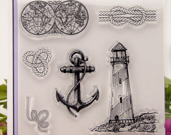 Anchor Lighthouse World Map  Stamps Set Clear Rubbe Stamps For Journal Planner DIY Craft Scrapbooking
