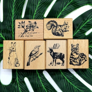 Forest Animals Wood Rubber Stamp For Card Making Scrapbooking Journaling Deer Bear Cat Bird Rabbit Squirrel Stamps  - 6 Styles