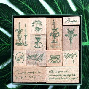 Conjunto de carimbos para chá à luz de velas, carimbo retrô para velas, carimbos de borracha de madeira para fazer cartões, scrapbooking, diário decorativo, ferramenta de livro