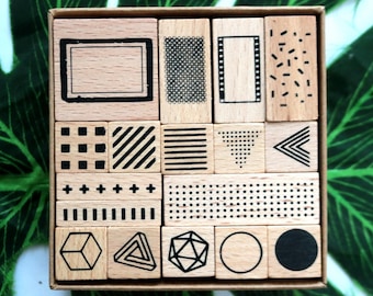 Geometry Line Wood Rubber Stamp Set: Journal Scrapbook (17pcs)
