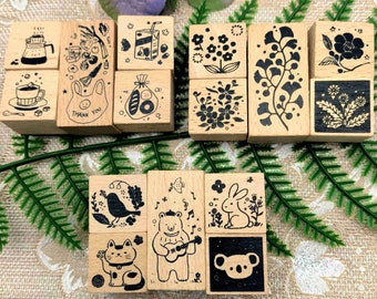 Card Making Stamps Set Wood Rubber Stamps For Journaling Diary Scrapbooking Decoration DIY Tool 3 Styles Floral Animals coffee