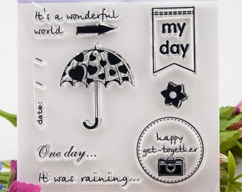 Journal Stamp Set Umbrella Camera  DIY Craft Scrapbooking Card Making