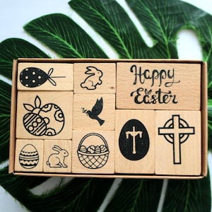 Juego de sellos de Feliz Pascua, sellos de madera con forma de conejo y huevo de colores, para hacer tarjetas, álbumes de recortes, invitaciones, diarios decorativos, herramientas, ideas para regalos