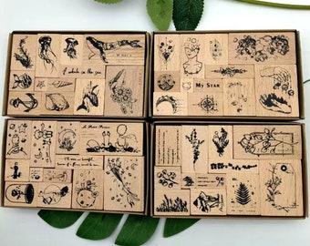 Vintage Rubber Stamp Set, Card, Diary, Filofax, Journal Stamp Kit, Decorating. Weekly Plann 5 Styles