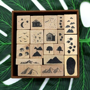 Card Making DIY Journaling Stamps Set, Wood Rubber Stamp Horse, Tree, Mount,Star, Moon