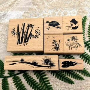 Carimbo de borracha retrô para diário Filofax Diário Scrapbook Cartão Fazendo Bambu Lótus Dobrável Leque Reed 8 Estilos