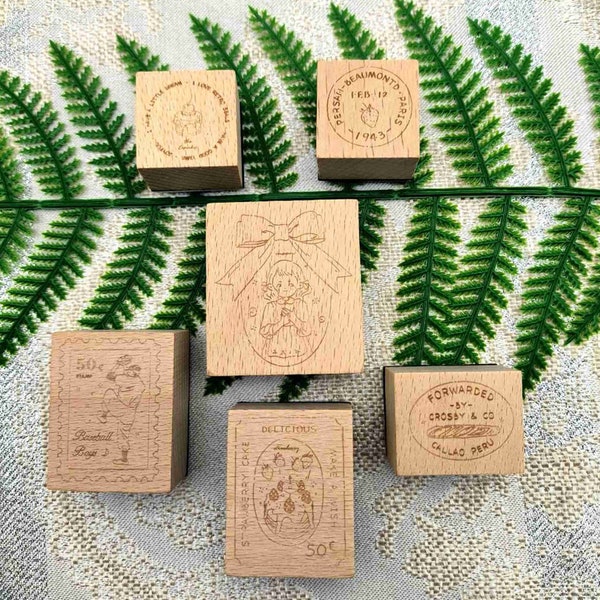 Postmark Wooden Rubber Stamp For Cardmaking Scrapbooking Travel Planner Journal Decorate DIY 6 Style