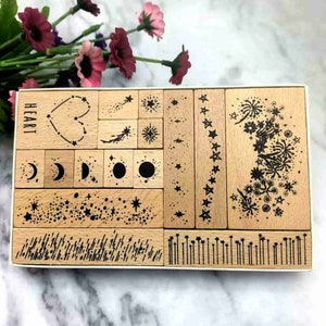 Vuurwerk Hout Stempels Set Sterren Maan Postzegels Kaarten Maken Scrapbooking Album Filofax Journal Decorating 16 stks