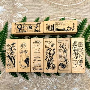 Vintage Floral Rubber Stamp: Wooden Scrapbooking Craft Tool