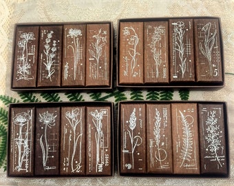 Floral Rubber Stamps: Plant Journaling Set (4pcs) Card Making Scrapbooking