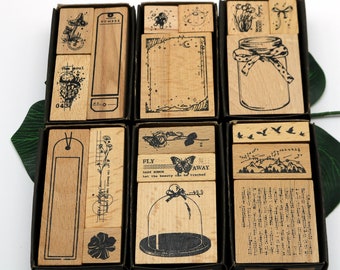 Vintage beukenstempelset: scrapbooking, logboekkaarten maken (3 stuks)