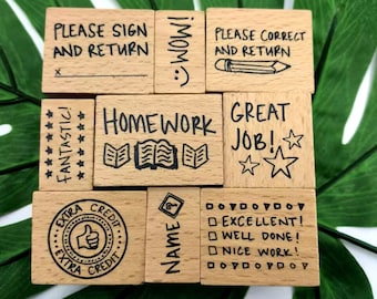 Wood Rubber Planner Stamps Set: Journal DIY Decoration