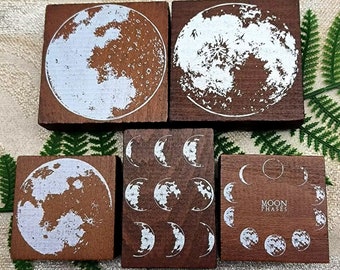 6 Style Moon Wooden Rubber Stamp For Calendar Planner Journal Diary Large Moon Phase Stamp