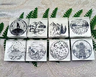 Acrylic High Definition Night Stamp Sky, Forests, Mountains,Natural Landscape , Scrapbooking, Journaling Round 8 Styles