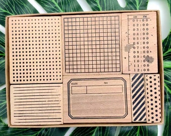 Wooden Planner Stamp Set: 7pc Space Lattice, Schedule Stamps
