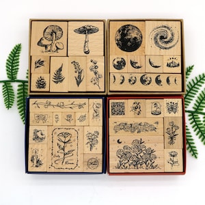 Kaarten maken Scrapbooking Journal Stempelset 4 Stijlen Bloemen Roos Paddestoel Maanfase Sterren Girly Houten Stempels