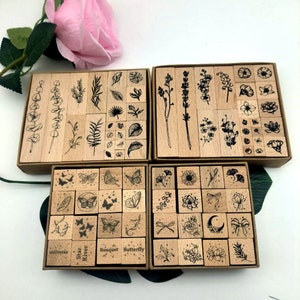 Floral Wooden Rubber Stamps Set For Card Making Scrapbooking Journaling Diary Filofax Decoration Flowers Leaves Butterflies 4 Styles