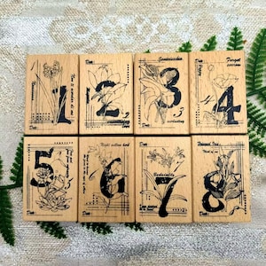 Timbro in gomma con numeri floreali in legno per la realizzazione di cartoline, scrapbooking, journaling, pianificatore, diario, decorazione fai da te 8 stile
