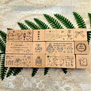 Niedliches Stempelset aus Holz, 2 Stück, für Kartengestaltung, Scrapbooking, Journaling, Dekoration, 6 Stile
