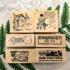 Set di timbri da viaggio antichi da 6 pezzi, timbro postale, timbro di gomma di legno, album, decorazione di diario