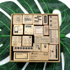 Journal Stempel Set mit 19 Stück Emoji Wetter Woche Check Liste Uhr In Holz Stempel Tagebuch Stempel Plann Stempel