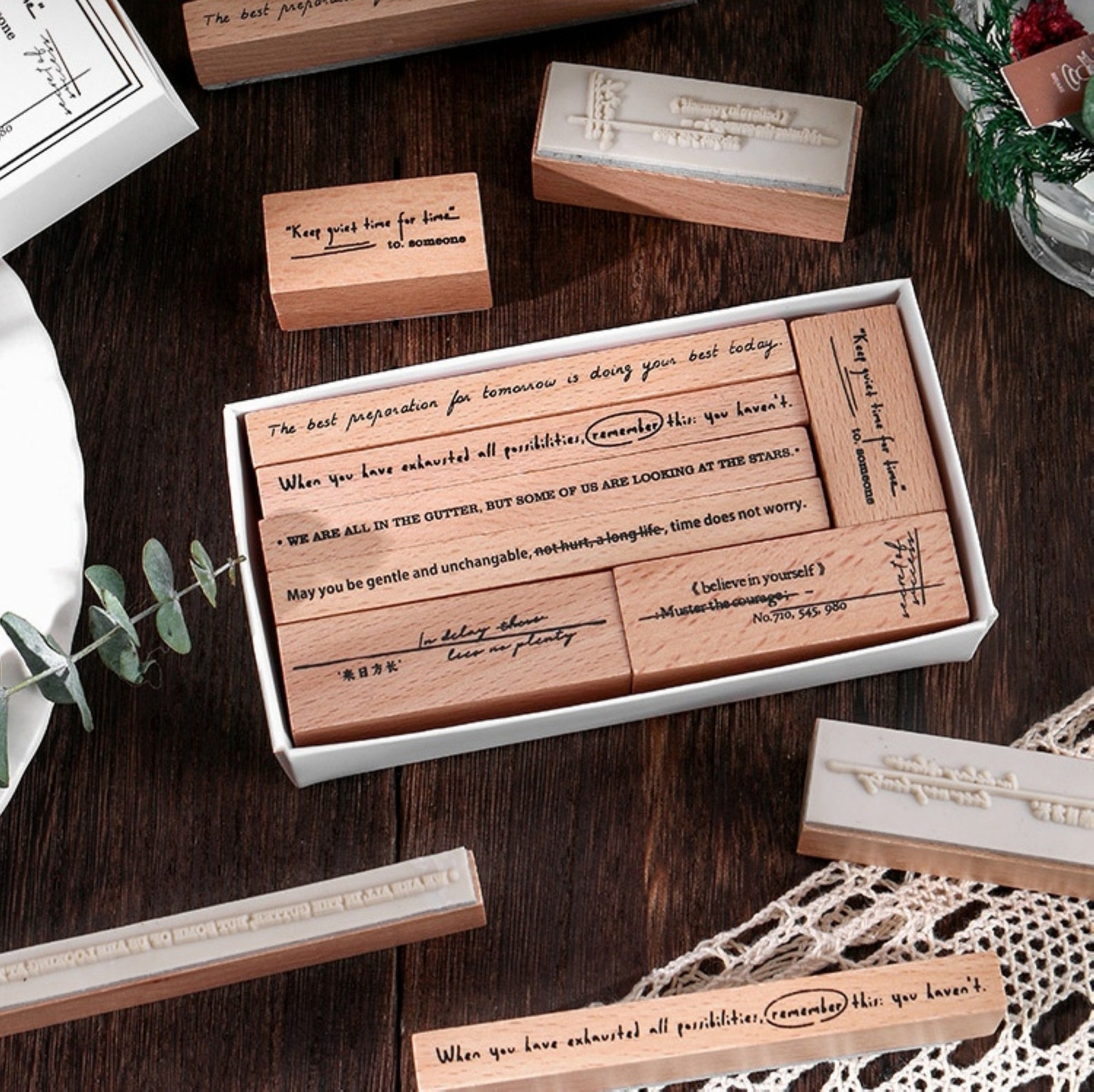 English Sentences Stamps Set of 7pcs Wood Rubber Stamps for Etsy
