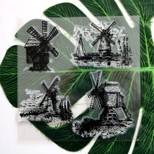 Wiejski krajobraz wiatraki zwiędłe drzewa zestaw znaczków do tworzenia kartek scrapbooking dekoracyjny dziennik tagi do pamiętnika narzędzie do notatek 4 style