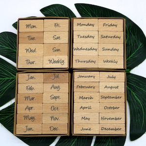 Weekly Planner Stamp Set, Month Planner Stamp Kit, Journal Wooden Rubber Stamps, 4 Styles image 1