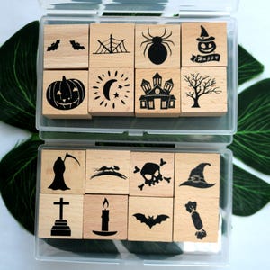 Halloween Stamp Set Pumpkin Spider Wizard Skull Wooden Rubber Stamp For Cardmaking Journaling Scrapbooking Decorative Tool 2 Style
