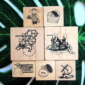 Lindo sello con temática de panadería, molinos de viento holandeses, castillos, sello para álbumes de recortes, diario, diario, decoración, pastel, donut, 7 estilos