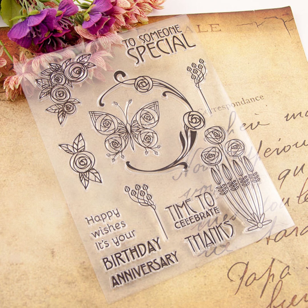 Clear Stamps for Card Making Rosebutterfly Floral Stamp Set - Etsy