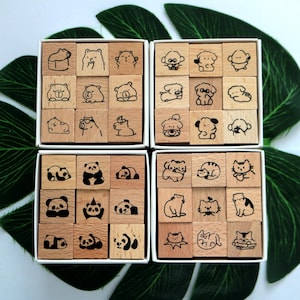 Juego de sellos de animales, cachorro, gatito, oso, panda, sellos de goma de madera para hacer tarjetas, álbumes de recortes, diarios, álbumes de recortes, herramientas decorativas, 4 estilos