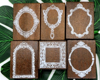Vintage Frame Border Stamp Wood Rubber Stamp For Labels Tags Card Making Journal Diary Scrapbook Decoration DIY 6 Styles