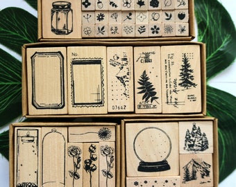 Journal Stamps Set: Wood Rubber Stamps for Scrapbooking