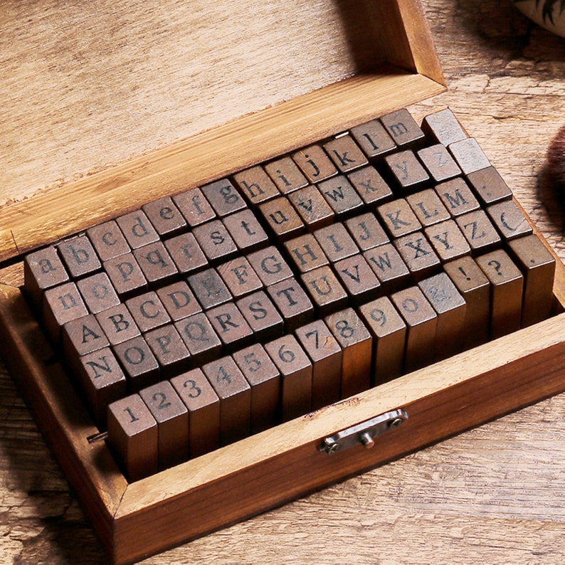 Alphabet Stamps Set 70 pcs Rubber Stamps Vintage Wood Box Etsy