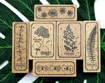 Stemple gumowe z motywem kwiatowym i drewna: botaniczne scrapbooking, tworzenie kartek
