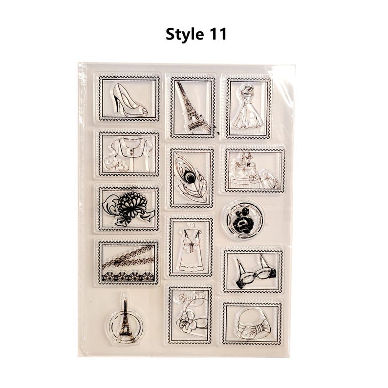 Juego de sellos vintage: creación de tarjetas, scrapbooking, diario, buzón, farola, 18 estilos Style 11