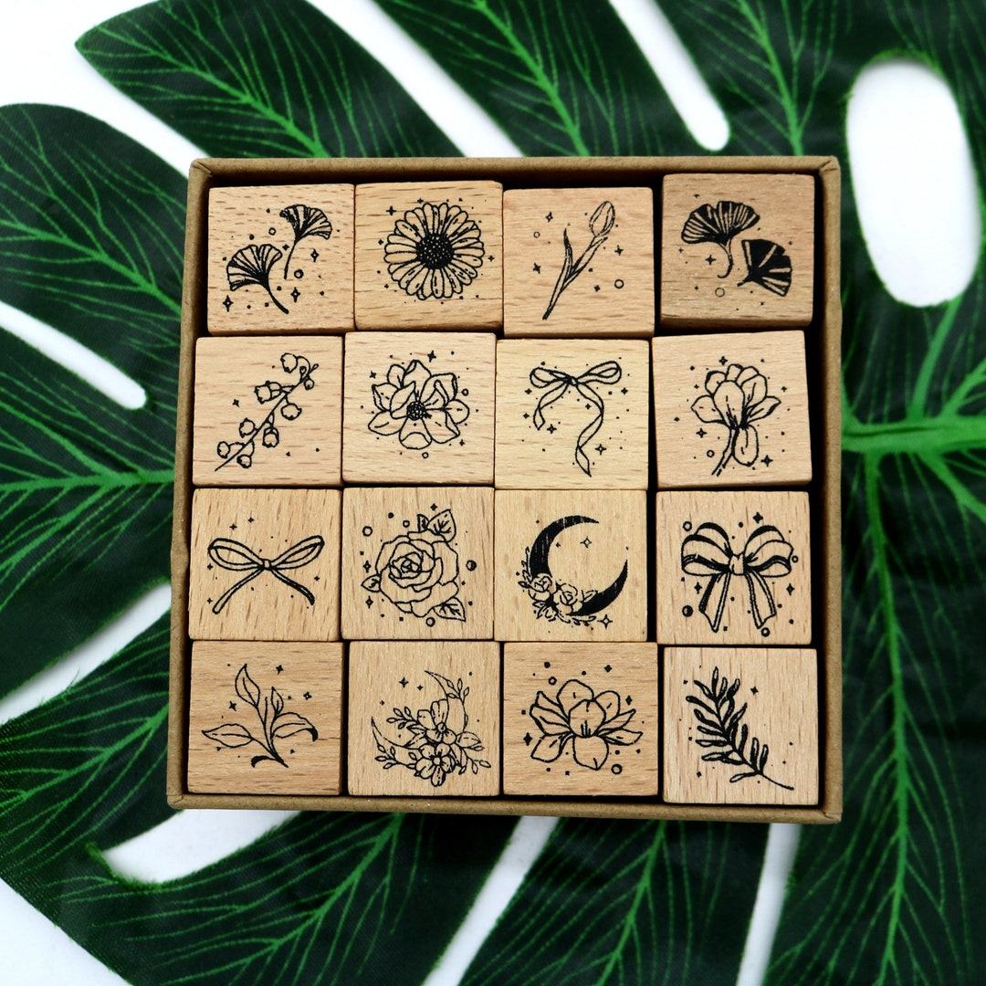 Floral Wood Rubbe Stamp Set of 16pcs for Cardmaking Scrapbooking ...