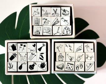 Floral Diary Stamp Set: Beach & Stationery Designs - 12 Piece