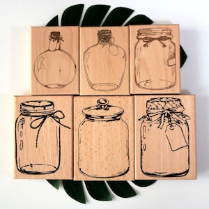Bottle Jar Rubber Stamp: Wood Stamp for Scrapbooking Card Making Journaling