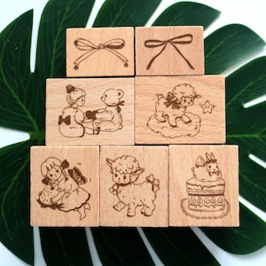 Timbre en caoutchouc mignon ours mouton fille timbre pour la fabrication de cartes Scrapbooking journal intime décoration bricolage style 7
