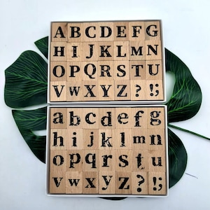 Set di timbri retrò rotti, numeri, lettere, timbri in gomma, timbri in legno, custodia in alto, minuscole, per la creazione di biglietti, scrapbooking, diario, pianificatore, 3 stili