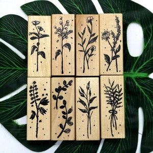 Lot de 8 tampons en caoutchouc en bois floral pour la fabrication de cartes, décoration de journal de scrapbooking