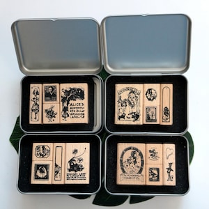 Set di timbri in gomma di legno retrò con scatola di latta per bambini Timbro postale carino per ragazza Timbro postale carino per ragazza 7 stile