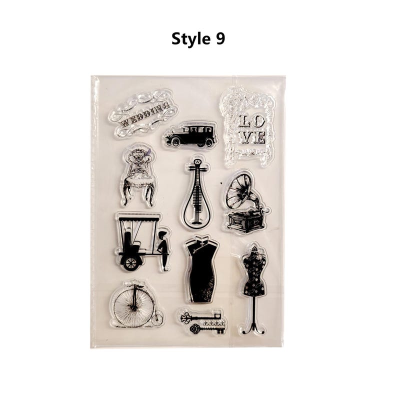 Juego de sellos vintage: creación de tarjetas, scrapbooking, diario, buzón, farola, 18 estilos Style 9