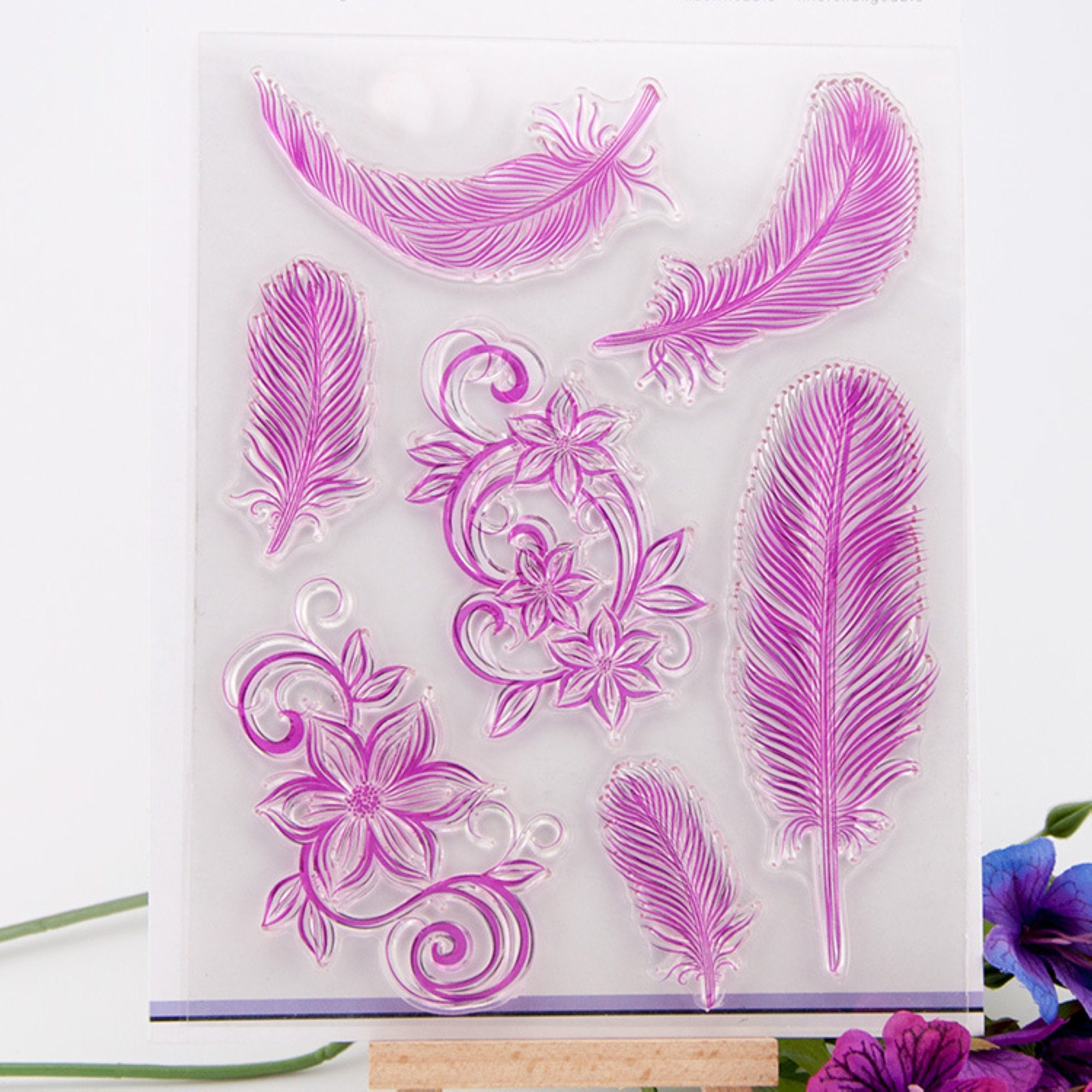 Large Feather Floral Stamps Clear Stamp For Album Journal | Etsy