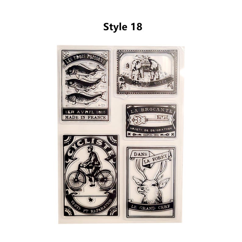 Juego de sellos vintage: creación de tarjetas, scrapbooking, diario, buzón, farola, 18 estilos Style 18