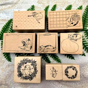 7 Styles Cat Rubber Stamp, Large Message Stamp, Rabbits Stamp, Diary Planning, Journaling, Scrapbooking